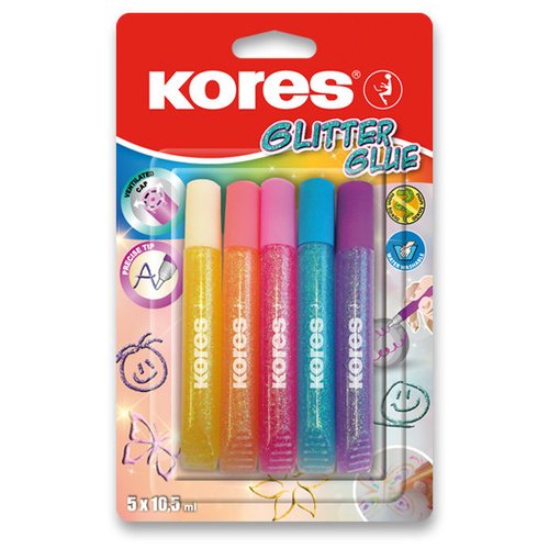 Kores Dekoran lepidlo Glitter Glue - 5 x 10,5 ml, pastelov barvy