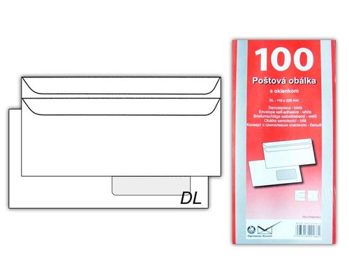 Dopisní obálka DL K-DL/80FRSX/P/100 okno vpravo samolepící
