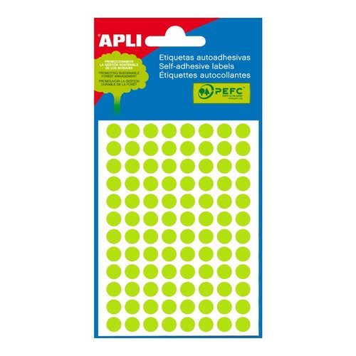 APLI samolepic etikety fluo, O 8 mm, zelen