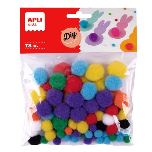 APLI POM-POM kuliky, 78 ks, mix velikost a barev