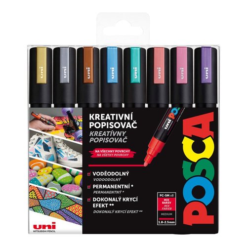 Posca sada popisova PC-5M, 1,8 - 2,5 mm, metalick barvy (8 ks)