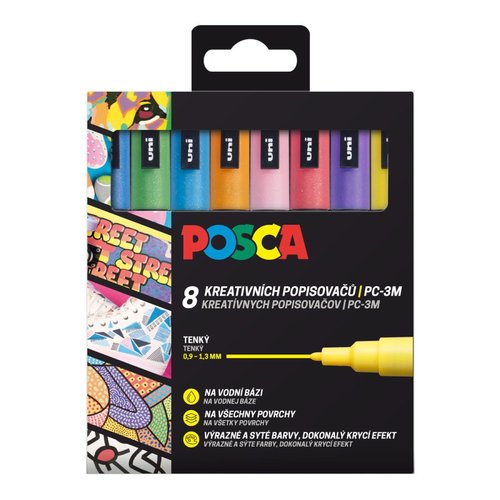 Posca sada popisova PC-3M, 0,9 - 1,3 mm, tpytiv barvy (8 ks)
