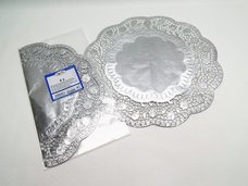 Krajka 65486 dekorativn kulat 36cm, stbrn / 4ks/