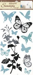 Samolepky pokoj. dekorace černošedá s tyrkysovými motýli 69x32cm /1030/