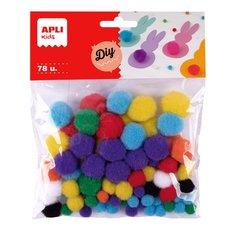 APLI POM-POM kuliky, 78 ks, mix velikost a barev