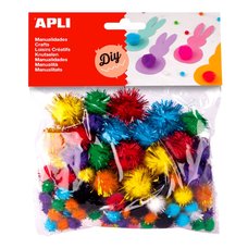 APLI POM-POM kuliky se tpytkami, 78 ks, mix velikost a barev