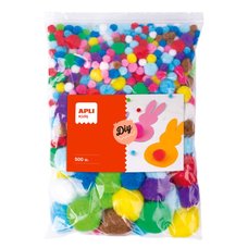 APLI POM-POM kuliky, Jumbo pack, 500 ks, mix velikost a barev