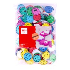 APLI pnovka kulat - smajlci, Jumbo pack, 500 ks, samolepic, mix barev