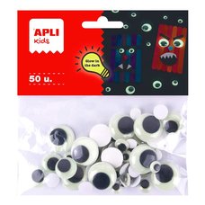 APLI MOVING EYES - oi kulat, svt ve tm, mix velikost, samolepic, ern